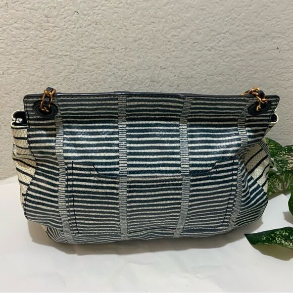 TORY BURCH MARION PATCHWORK SADDLEBAG Blue white liknew - Picture 4 of 16